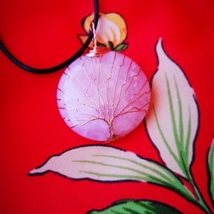 Rose quartz wire wrap necklace